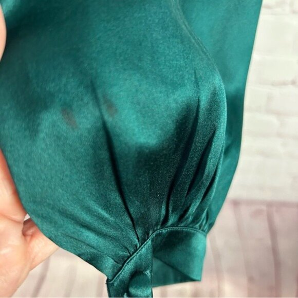 Reformation Starlight Wrap-Over puffed sleeve silk mini dress emerald size XS - Picture 13 of 13